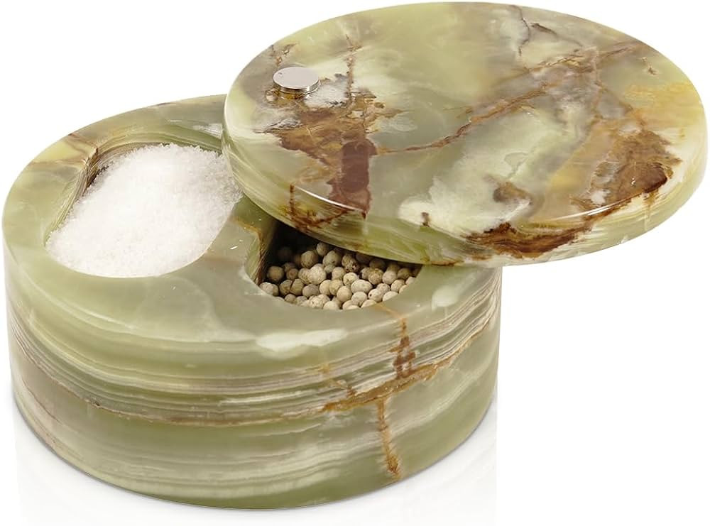 Radicaln Marble Salt Cellar with Lid Dual Compartment 5 Inch Green Onyx Salt Container, Seasoning... | Amazon (US)