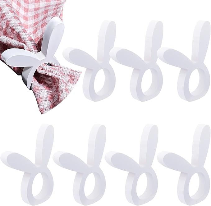 8 Pieces Wooden Easter Bunny Rabbit Napkin Rings Wooden Dinner Easter Napkins Ring Table Dinner f... | Amazon (US)