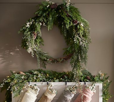 Faux Lit Oversized Avant-Garde Wreath & Garland | Pottery Barn (US)