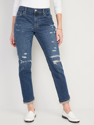 Mid-Rise Boyfriend Straight Ripped Jeans for Women | Old Navy (US)