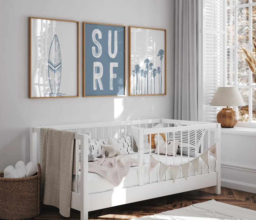 Set of Three Prints, Surf Nursery Decor, Surf Wave, Nursery Gallery Wall Art for Boy, Baby Blue &... | Etsy (CAD)