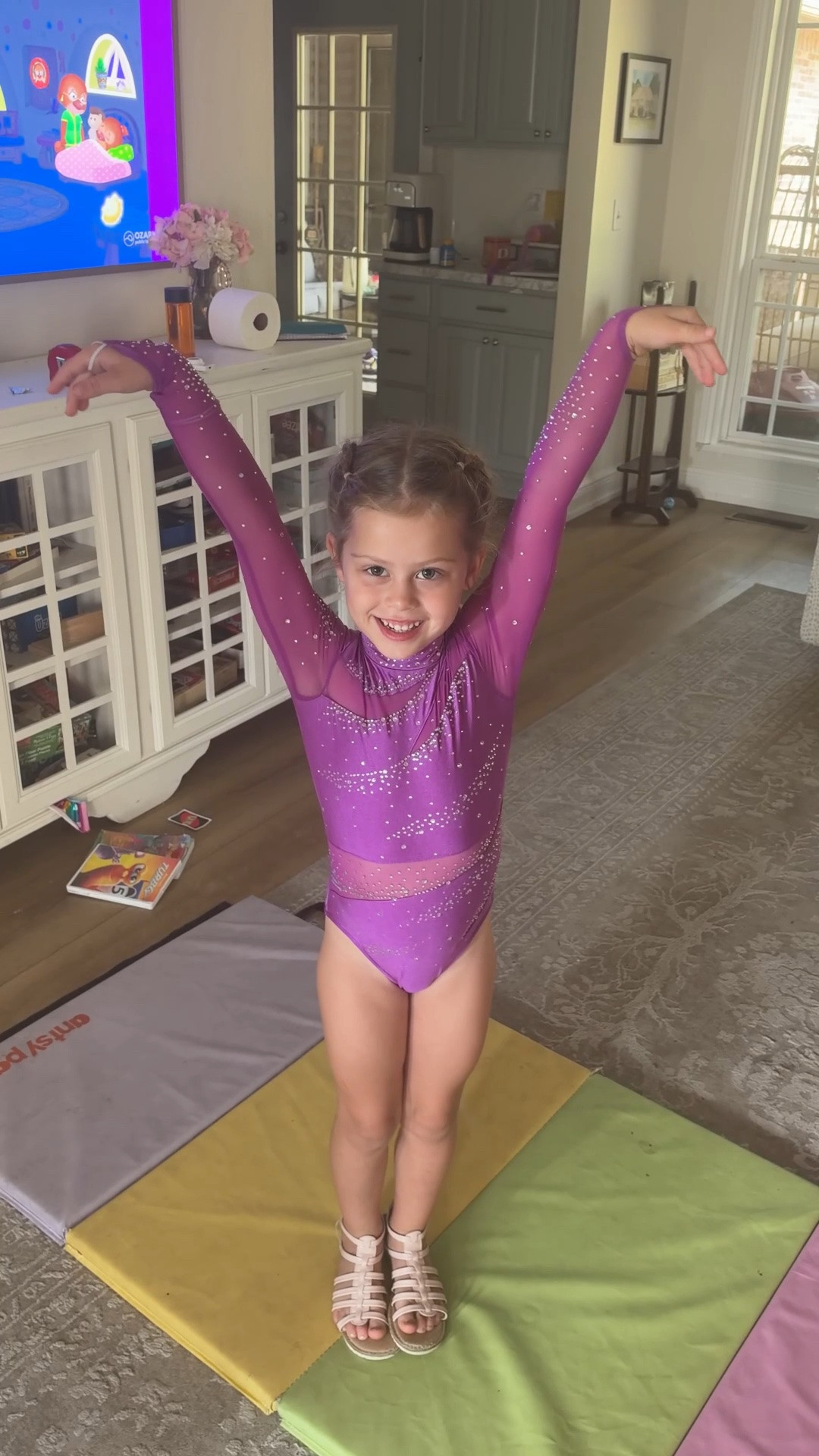 The cutest gymnastics / dance leotard for girls! Perfect amount of detail & rhinestone sparkle! ✨ can’t believe I found it at @Walmart !! (online) 🤩 Would be there perfect birthday or Christmas gift! 

Little girl kid clothes, long sleeve gymnastics / rhythmic dancing uniform/ purple leotard