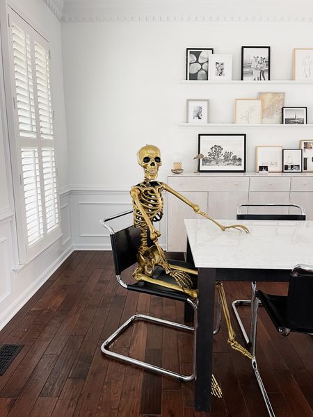 Too soon? 💀 🎃 👻  Never!! This is “Flower” the skeleton as named by my 4 year old. So we are going with it. Want chic Halloween decor? Buy a gold skeleton. The end. 😝 Follow for more ground breaking tips. Jk. But seriously, this skeleton is good. Don’t worry, our Christmas tree is still up in the living room. We love a holiday in this house.  

#LTKhome #LTKSeasonal