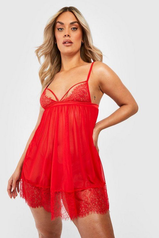 Plus Lace Detail Strappy Babydoll | Boohoo.com (US & CA)