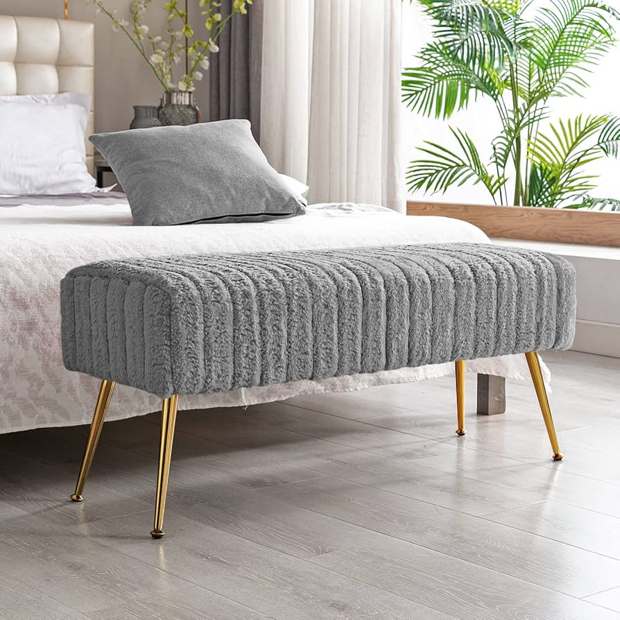 Fefances Modern Bedroom Bench Soft Faux Fur Entryway Bench Living Room Bench for Bedroom Indoor B... | Amazon (US)