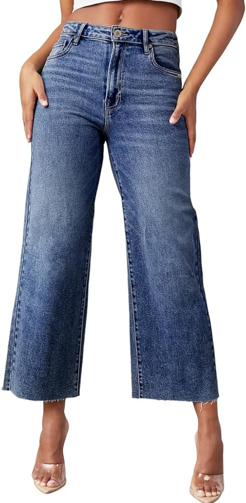 Sidefeel Women's Wide Leg Jeans High Waist Stretchy Straight Leg Denim Pants | Amazon (US)