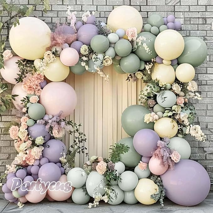 Dusty Green Purple Pink Balloon Garland Double Stuffed Lavender Light Mist Green Ivory Pastel Bal... | Amazon (US)