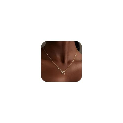 Thaivor Stocking Stuffers Necklace for Women Dainty Bow Necklace 14K Gold Plated Cute Choker Small Pendant Charm Necklaces Teen Gift Trendy Stuff Personalized Jewelry Christmas Gifts | Amazon (US)