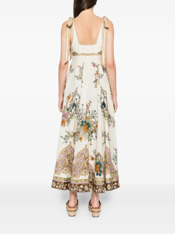 ALEMAIS Floral tie-strap Midi Dress | White | FARFETCH | Farfetch Global