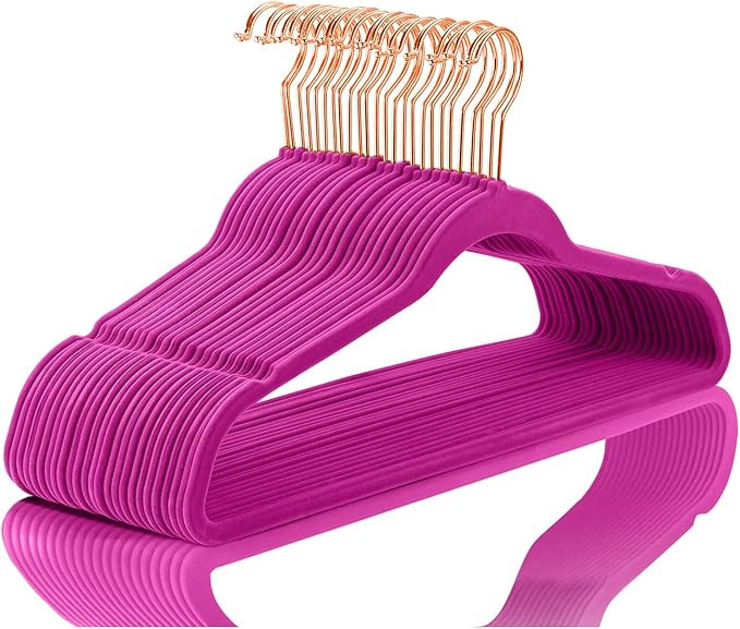 MIZGI Premium Velvet Hangers (Pack of 50) Heavyduty - Non Slip - Velvet Suit Hangers Pink - Coppe... | Amazon (US)