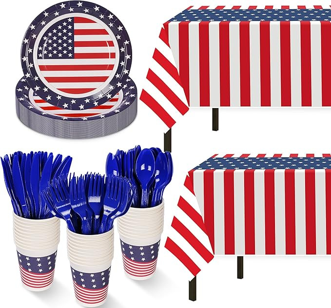 Patriotic Party Supplies,152Pcs American Flag Themed Party Set, Patriotic Party Decorations, Amer... | Amazon (US)