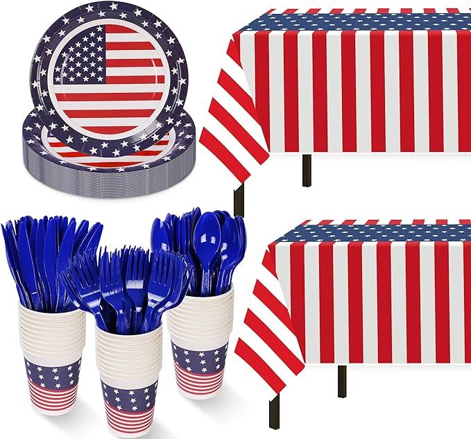 Patriotic Party Supplies,152Pcs American Flag Themed Party Set, Patriotic Party Decorations, Amer... | Amazon (US)