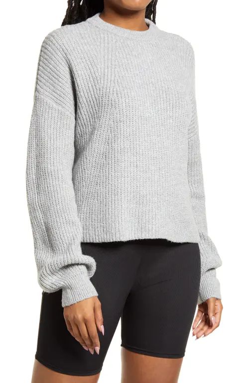 BP. Rib Crop Crewneck Sweater in Grey Heather at Nordstrom, Size Medium | Nordstrom