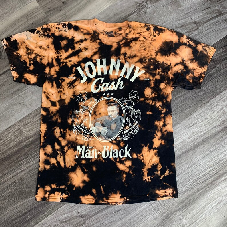 Johnny Cash Man in Black Bleached Dyed Shirt Unisex Size Large | Etsy (US)
