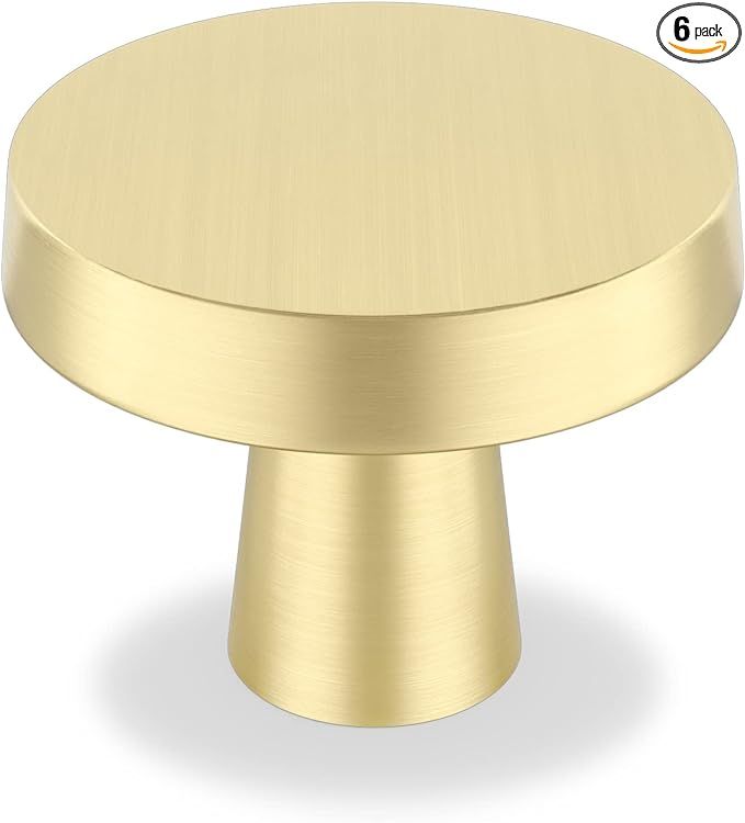 OYX 6PACK Brushed Brass Round Gold Drawer Knobs for Cabinet and Dresser Drawers Cabinet Hardware ... | Amazon (US)