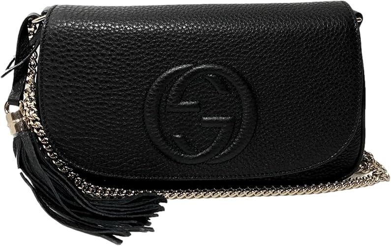 Gucci Soho Leather Flap Shoulder Bag Black Gold Tassel New Authentic | Amazon (US)