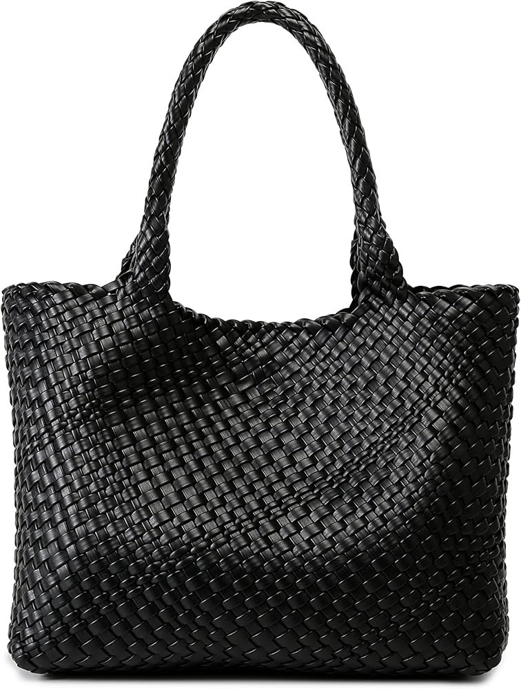 Woven Bag for Women, Fashion Top Handle Shoulder Bag Vegan Leather Shopper Bag Large Travel Tote ... | Amazon (US)