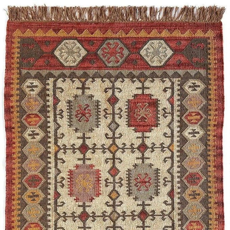 Handwoven Wool Jute Kilim Rug: Traditional Indian Design | Etsy (Global)