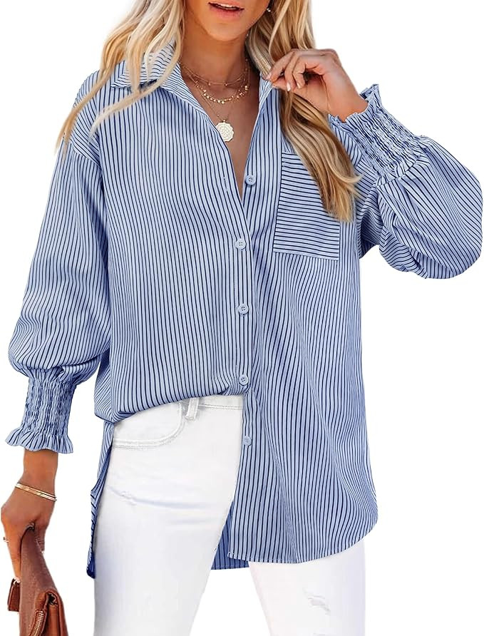Button Down Shirts Striped Long Sleeve Blouses Tops | Amazon (US)