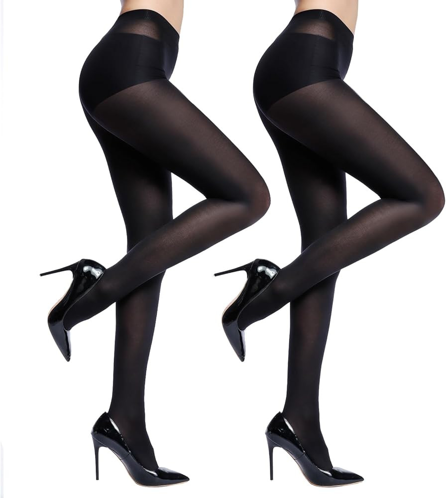 2 Pairs tights for women tummy control, Control Top Microfiber 40D Semi Opaque tights for women | Amazon (US)