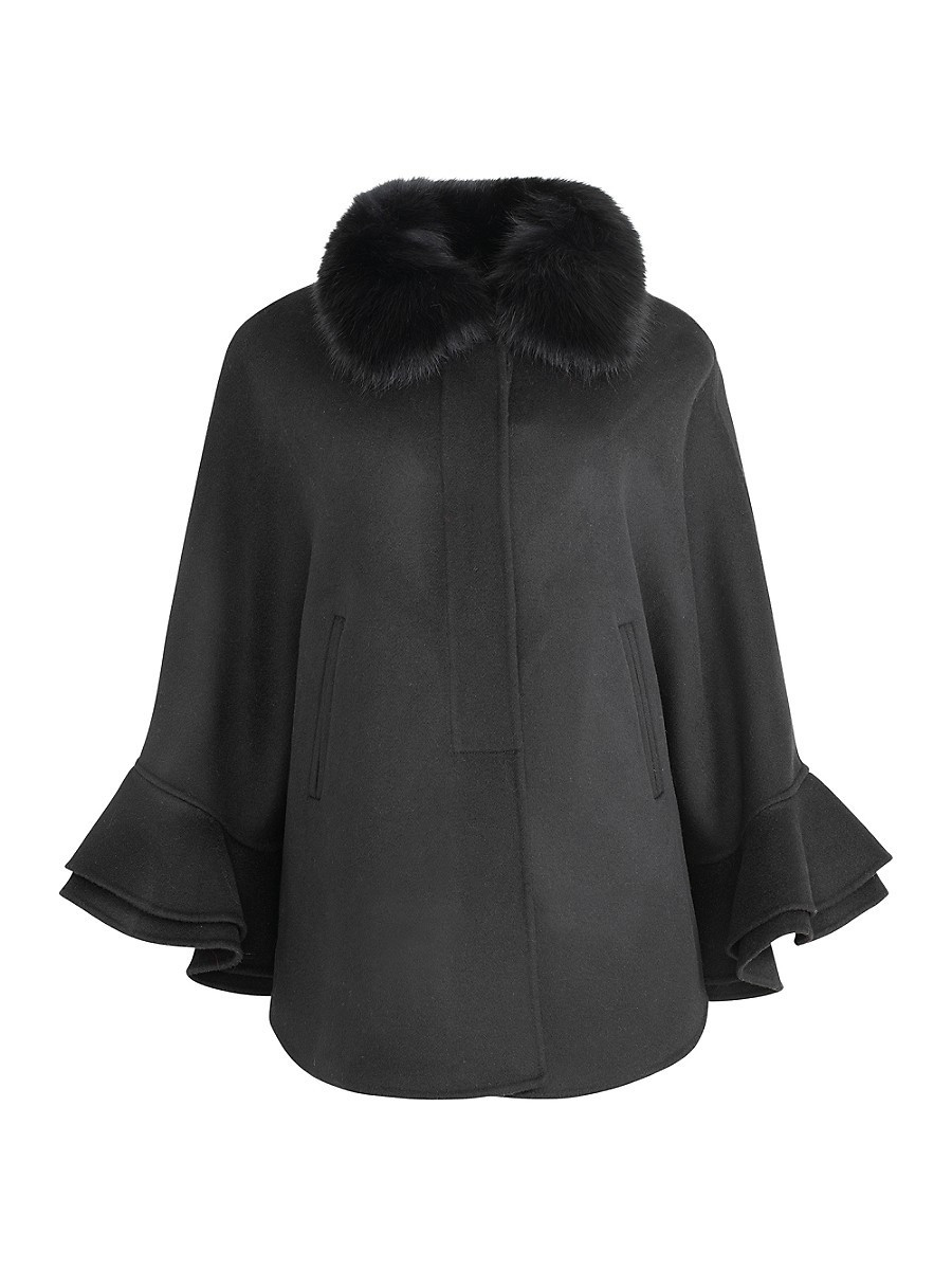 Wolfie Furs Women's Shearling Trim Cashmere & Wool Cape - Black | Saks Fifth Avenue OFF 5TH