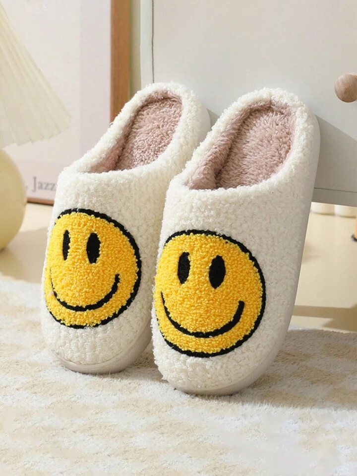 Wonens Korean Cute Cartoon Smiling Face Fabric Slippers Thick Sole Durable & Warm | SHEIN