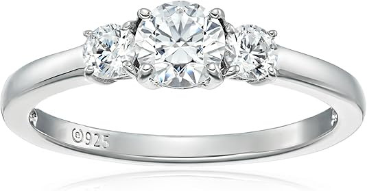 Amazon Collection Platinum or Gold Plated Sterling Silver Round 3-Stone Ring made with Infinite E... | Amazon (US)