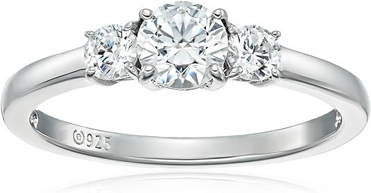 Amazon Collection Platinum or Gold Plated Sterling Silver Round 3-Stone Ring made with Infinite E... | Amazon (US)