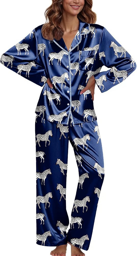 Ekouaer Pajamas For Women Set Silk Pjs 2 Piece Satin Sleepwear Long Sleeve Button Down Lounge Set... | Amazon (US)