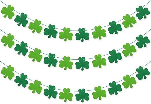 JOZON 3 Pack Felt Shamrock Garland Banner St. Patrick's Day Banner Decorations Lucky Clover Green... | Amazon (US)