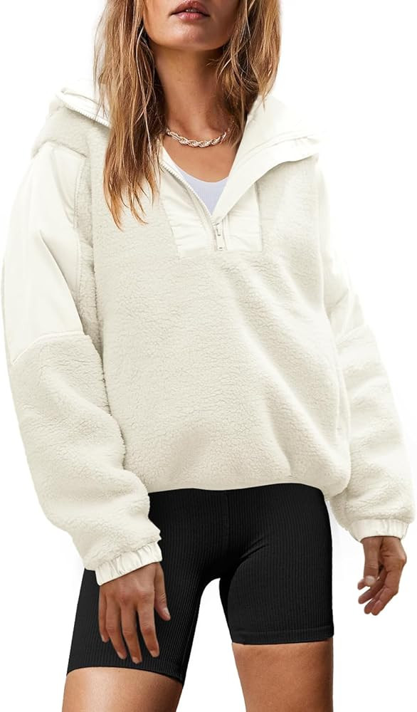 Yanekop Womens Fuzzy Fleece Hoodie Sherpa Sweatshirt Fluffy 1/4 Zip Up Pullover Outerwear with Po... | Amazon (US)