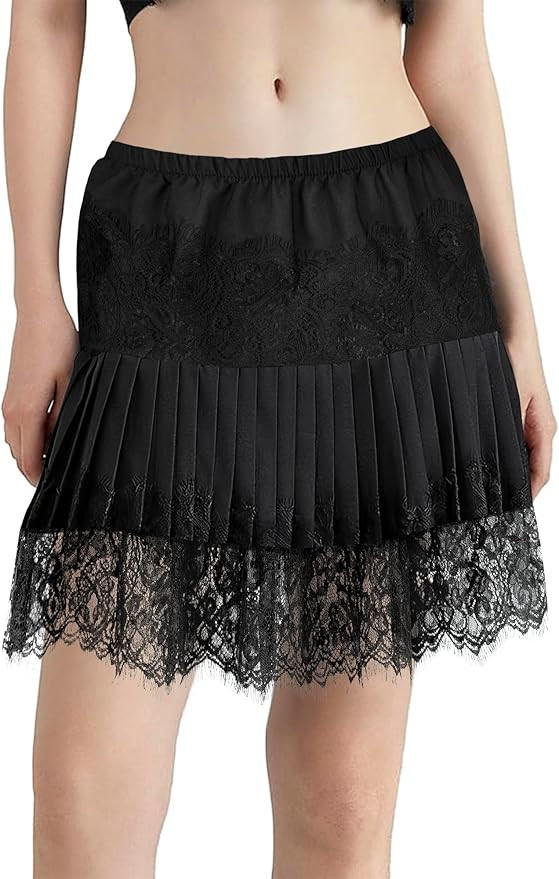 tagunop Women's Mini Lace Slip Skirt Removable Layering Shirt Extender Half Length Undershirt Ski... | Amazon (US)