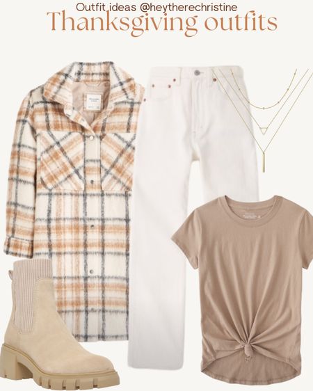 Thanksgiving outfit idea 

White jeans
Neutral
Long shacket 
Chelsea boots
Lug boots 
Abercrombie jeans
Gold jewelers
Gold layer necklace 


#LTKSeasonal #LTKunder100 #LTKstyletip