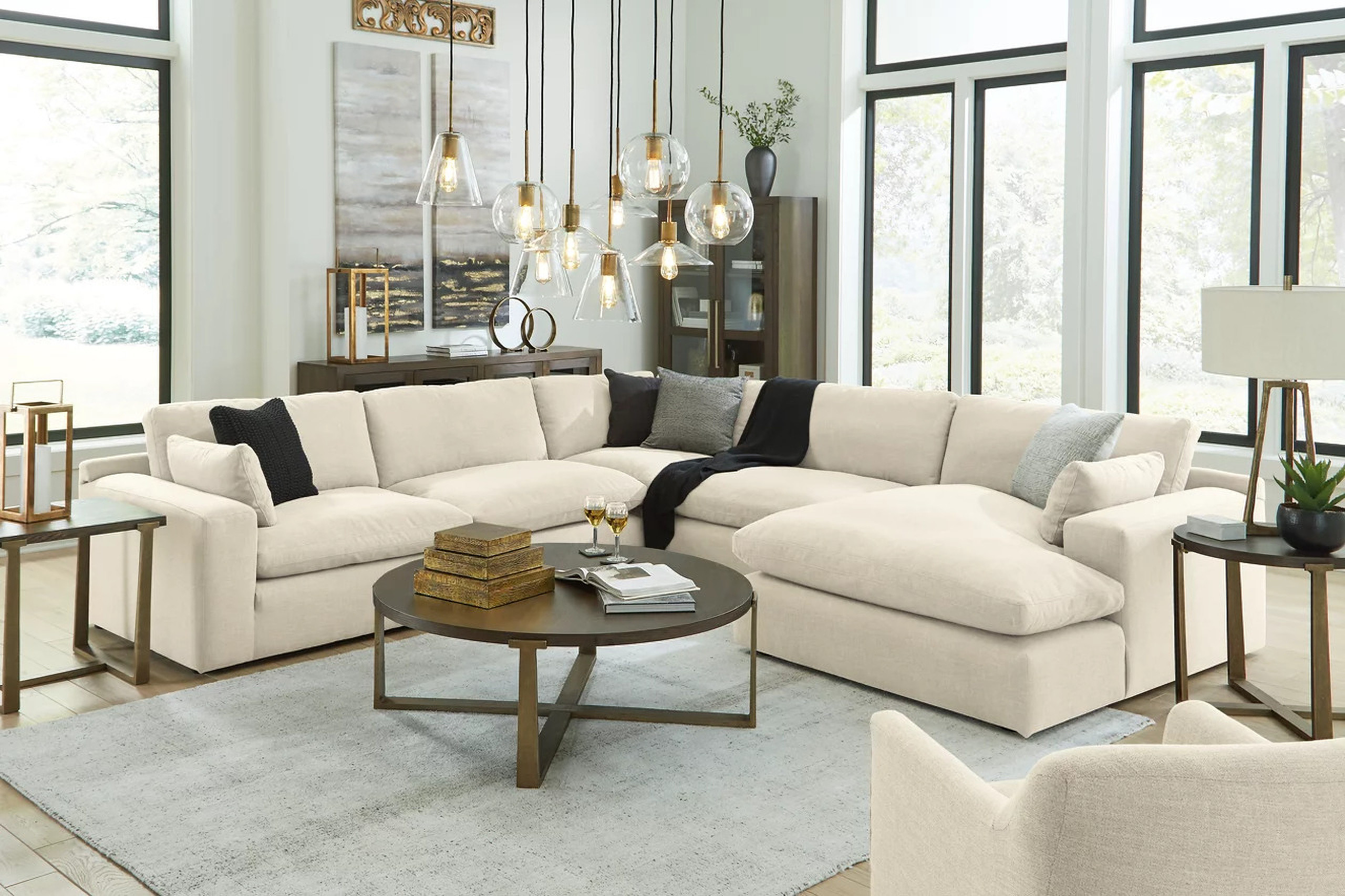 Elyza 5-Piece RAF Sectional With Chaise In Linen | 1stopbedrooms