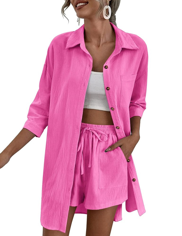 Zeagoo Women’s 2 Piece Lounge Tracksuit Outfit Sets Cotton Linen High Low Shirt and Drawstring ... | Amazon (US)