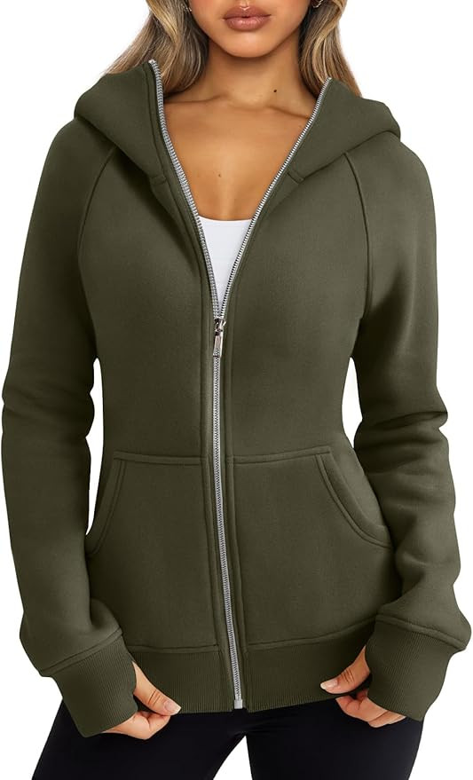 Trendy Queen Womens Zip Up Hoodies Fleece Jackets Sweatshirts Fall Outfits Sweaters With Pockets ... | Amazon (US)