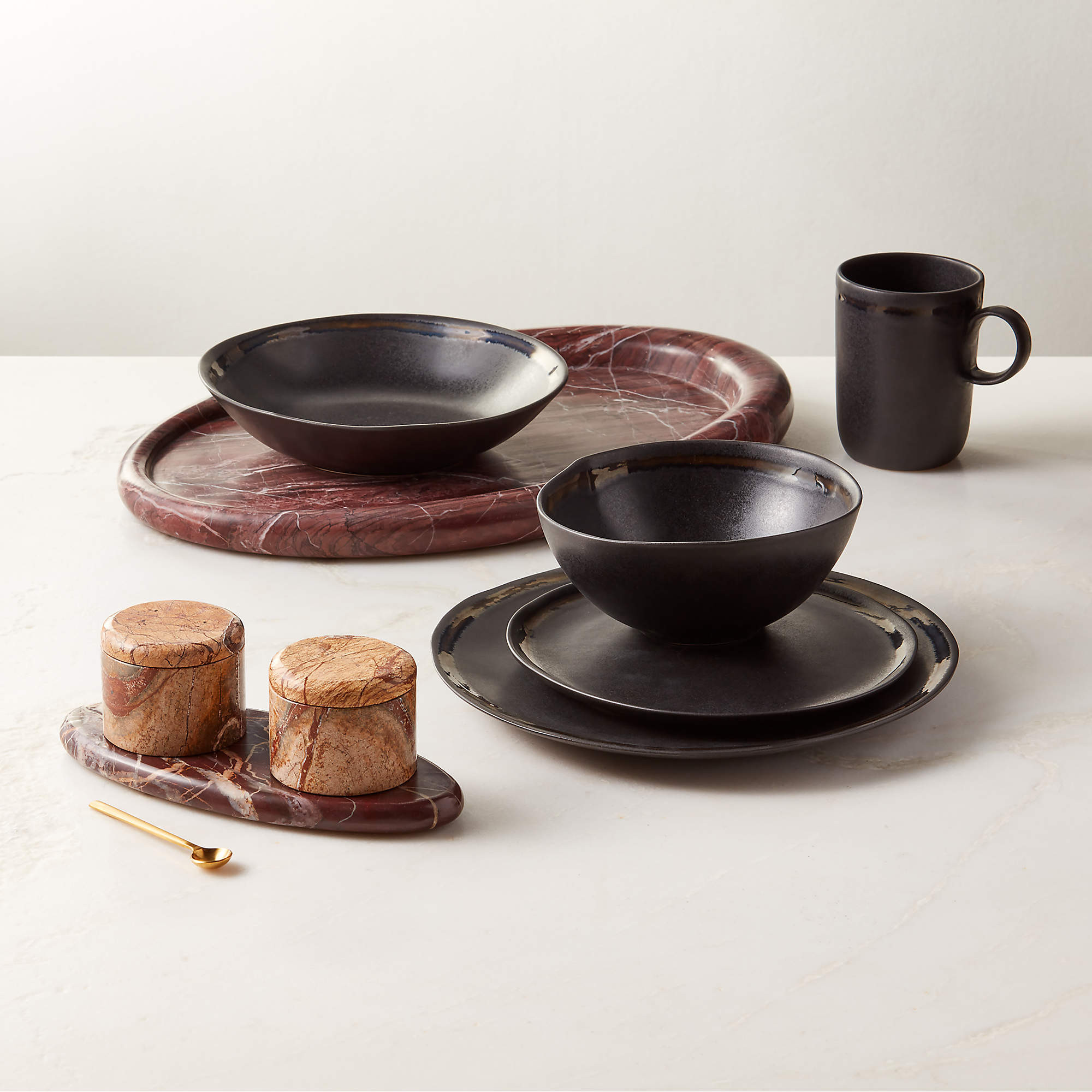 Zetes Tan and Red Marble Salt Cellars, Set of 3 + Reviews | CB2 | CB2