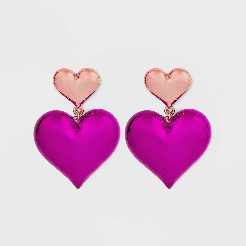 SUGARFIX by BaubleBar Two-Tone Stacked Heart Drop Earrings - Pink | Target