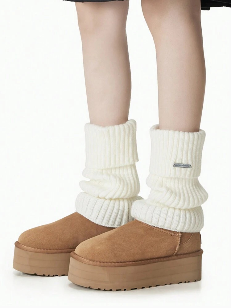 1 Par Meias Femininas De Estilo Japonês, Meias Empilhadas Para Outono E Inverno, Meias Longas Tricotadas Na Cor Cinza Com Seda Preta Para Aparentar Mais Finas, Meias Longas JK Para Esquentar No Inverno | SHEIN