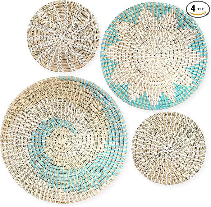 Wall Basket Decor Boho Set of 4 - Hanging Woven Wall Baskets - Wicker Wall Décor - Handmade Wove... | Amazon (US)