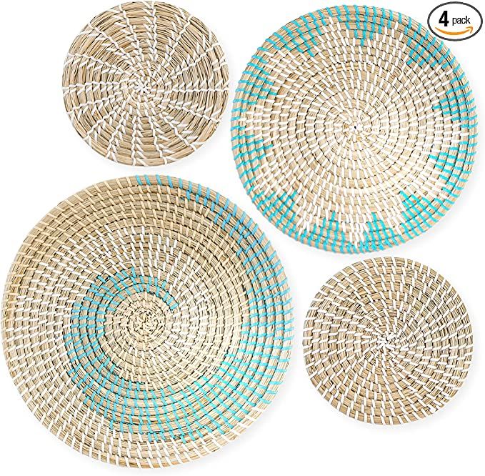 Wall Basket Decor Boho Set of 4 - Hanging Woven Wall Baskets - Wicker Wall Décor - Handmade Wove... | Amazon (US)