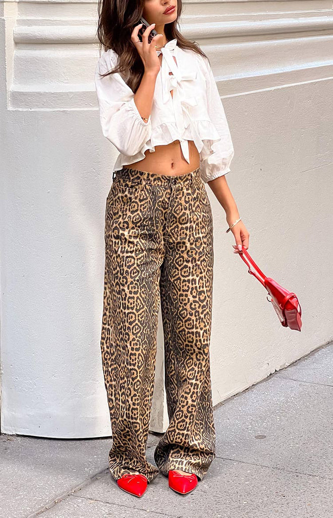 Brunet Leopard Print Straight Leg Jeans | Beginning Boutique (AU)