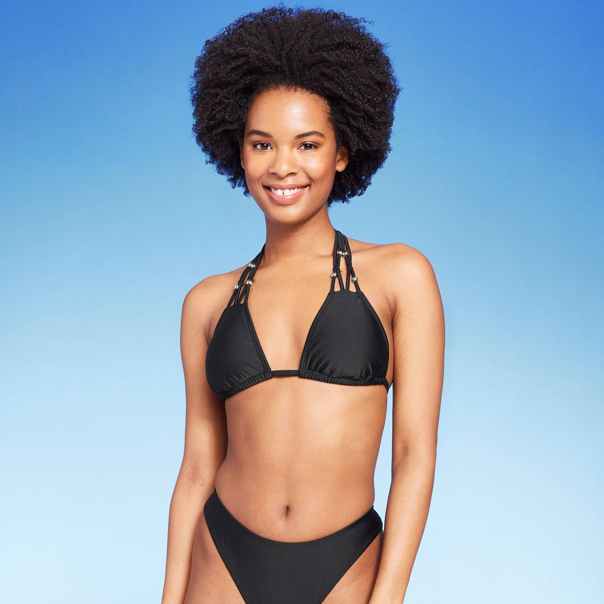 Women's Beaded Macrame Triangle Bikini Top - Wild Fable™ Black | Target