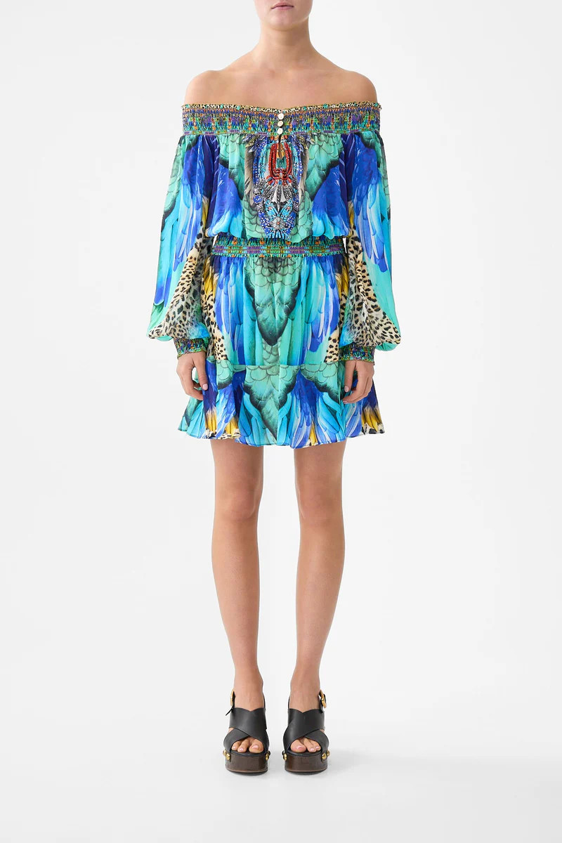 OFF SHOULDER SHORT DRESS JUNGLE FLIGHT | Camilla US