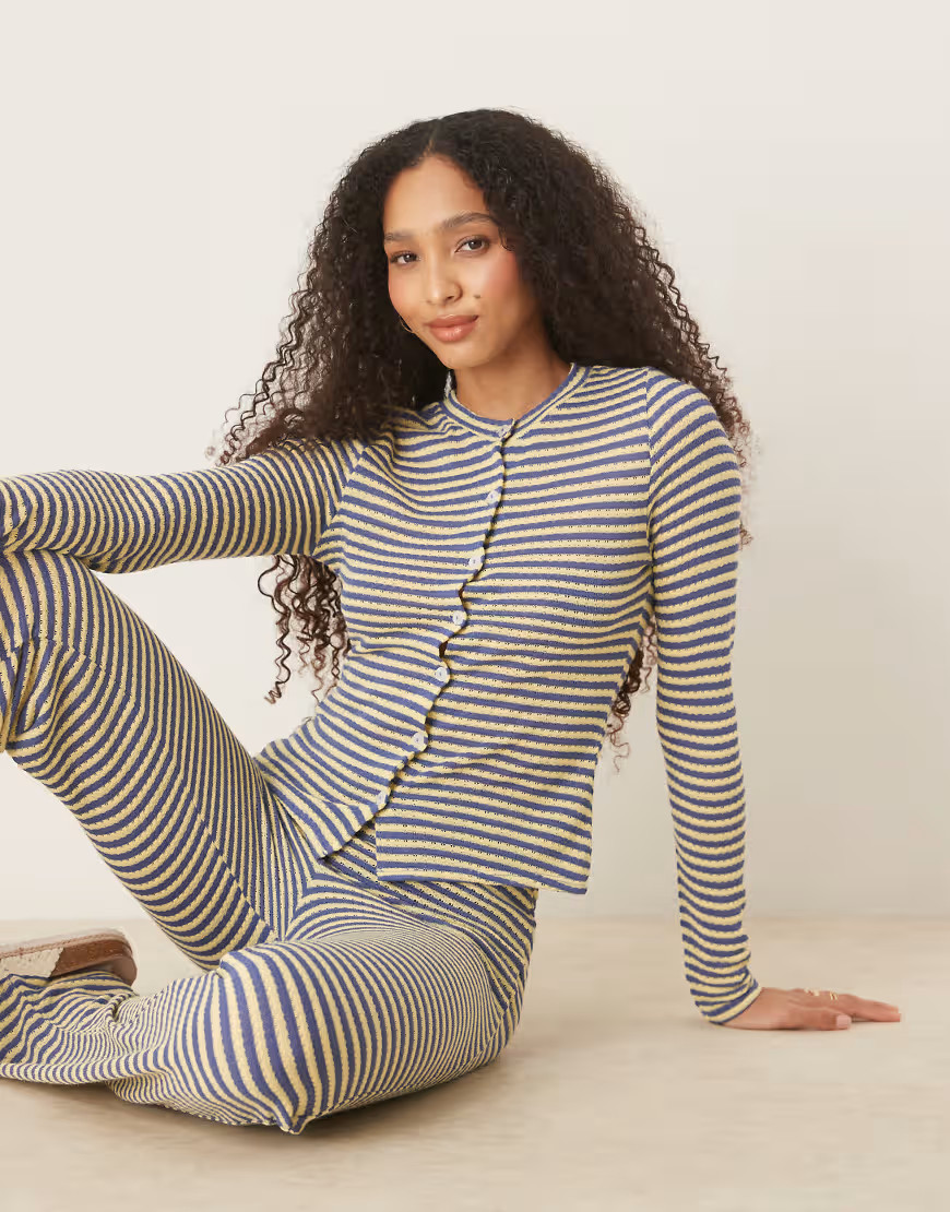 ASOS DESIGN knitted cardigan in blue and yellow stripe-Multi | ASOS (Global)