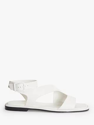 Kin Lily Leather Cut Out Ankle Strap Flat Sandals, Off White | John Lewis (UK)