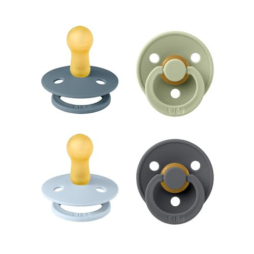 BIBS Pacifiers - Colour 4-Pack | BPA Free Baby Pacifier | Round Nipple Binkies | Natural Rubber Latex Soother | Made in Denmark | Size 6-18 Months | Baby Blue Mix | Amazon (US)