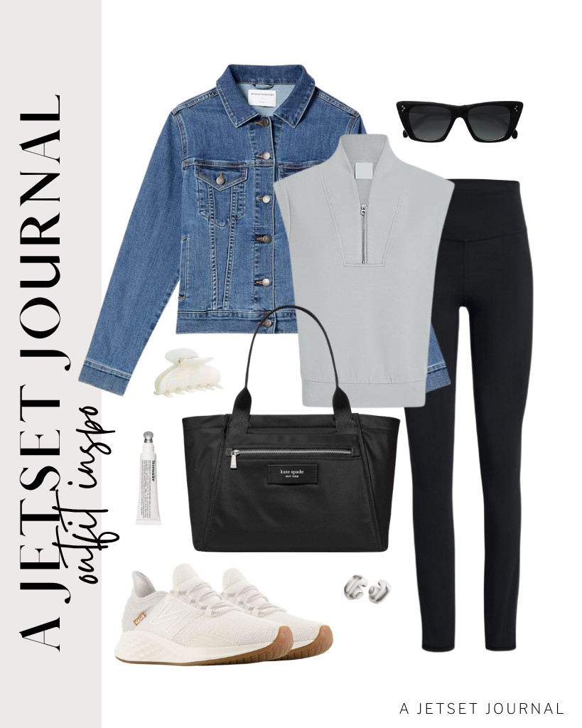 If you are pairing a gray Glamaker half-zip top with SINOPHANT leggings, these New Balance running shoes and kate spade New York large tote bag are an awesome way to style. Wear this denim jacket from Amazon Essentials, too, along with SOJOS retro sunnies. 

 #LTKSeasonal #LTKSaleAlert #LTKTravel