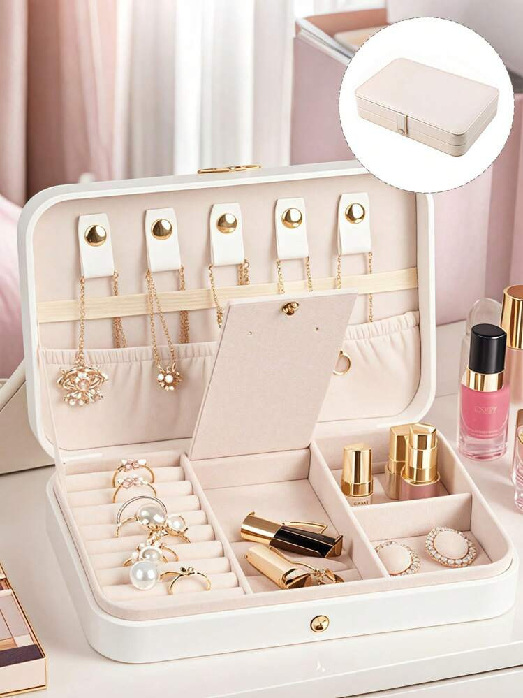 1pc Large Capacity Jewelry Box, Minimalist Leather Jewelry Storage Case, Portable Solid Color Rectangular Jewelry Organizer Box,PU Leather Travel Jewelry Case, Portable Jewelry Organizer Storage Holder Display For Ring Earrings Necklace Bracelet Bangle, Ideal Gift For Mom, Girlfriend, Wife, Best Friend, Convenient For Travel,Valentine's Day Gifts(3 Size Optional) | SHEIN