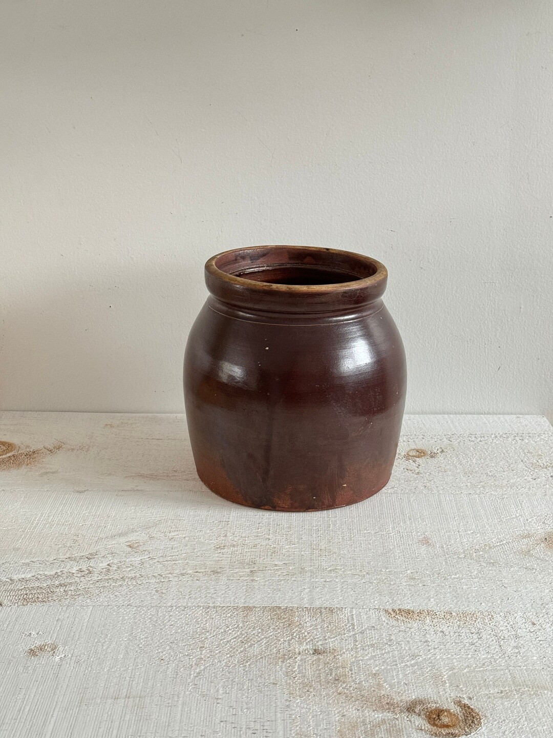 Vintage Brown Large Mouth Pottery Crock - Vintage Neutral Tone Crock Vase - Etsy Canada | Etsy (US)